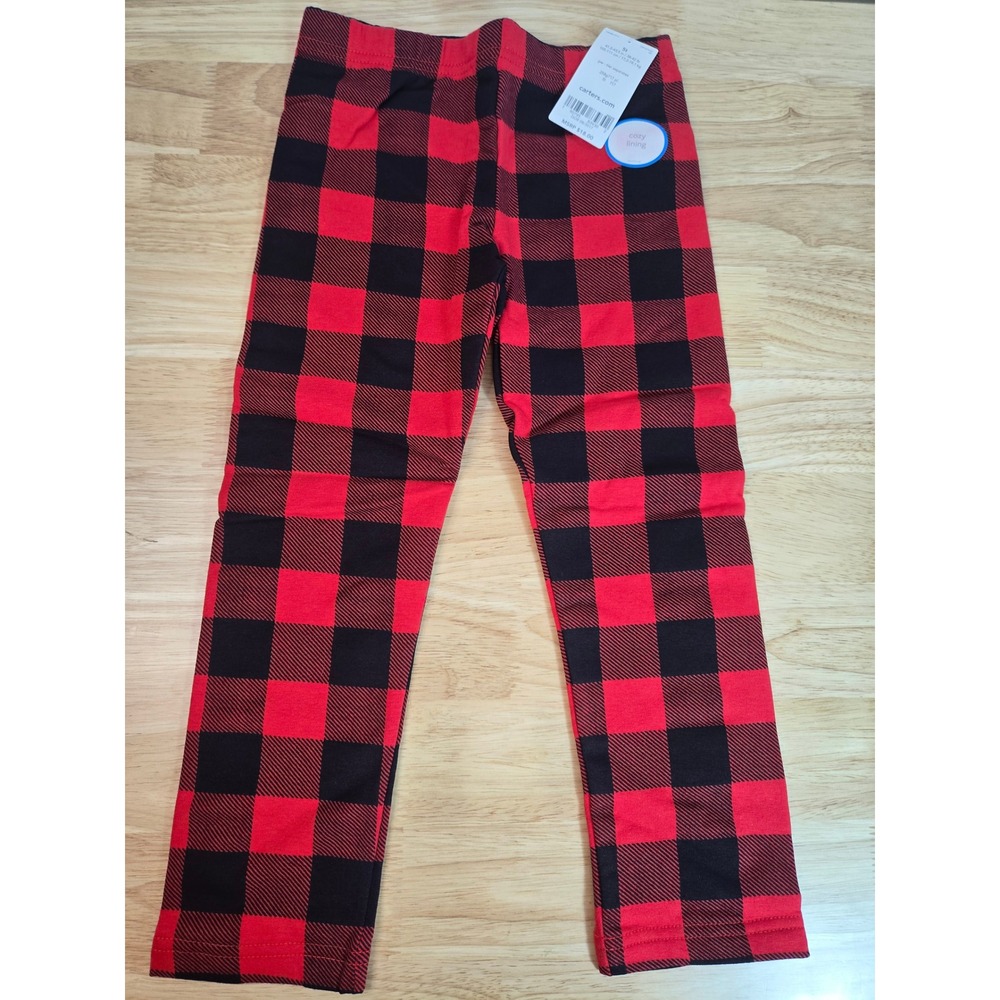 Carters Toddler 5T Red Black Buffalo Plaid Cozy Lining Leggings 258g717
